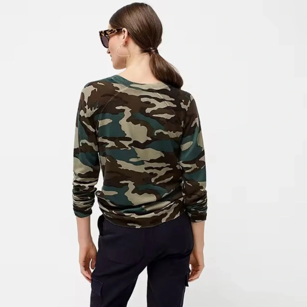 J. Crew Merino Wool Crew Neck Light Sweater in Green Brown Camo Sz. Medium